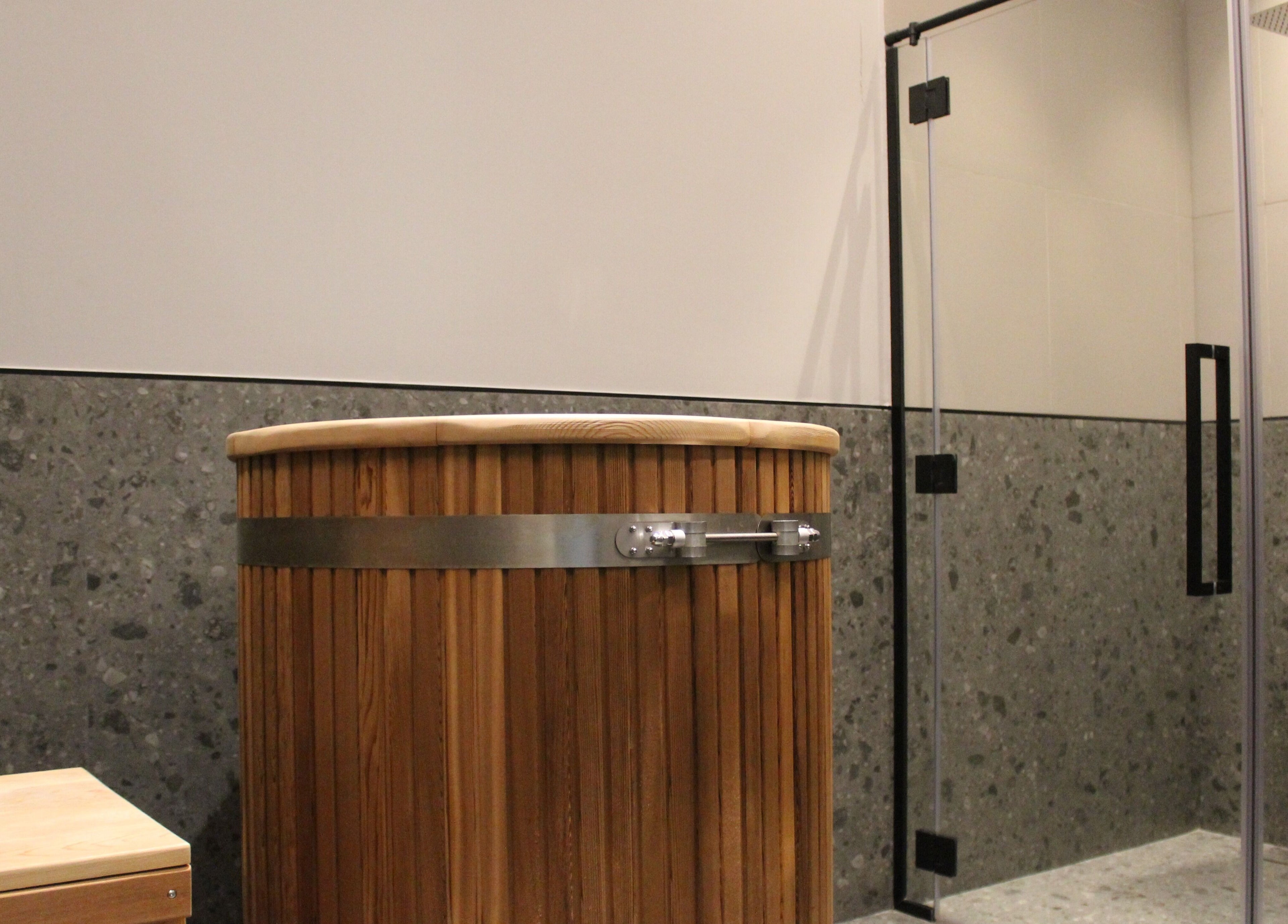 Luxury wooden sauna at Beit Sisu, Dubai, Dubai, AE, offering a serene spa experience.