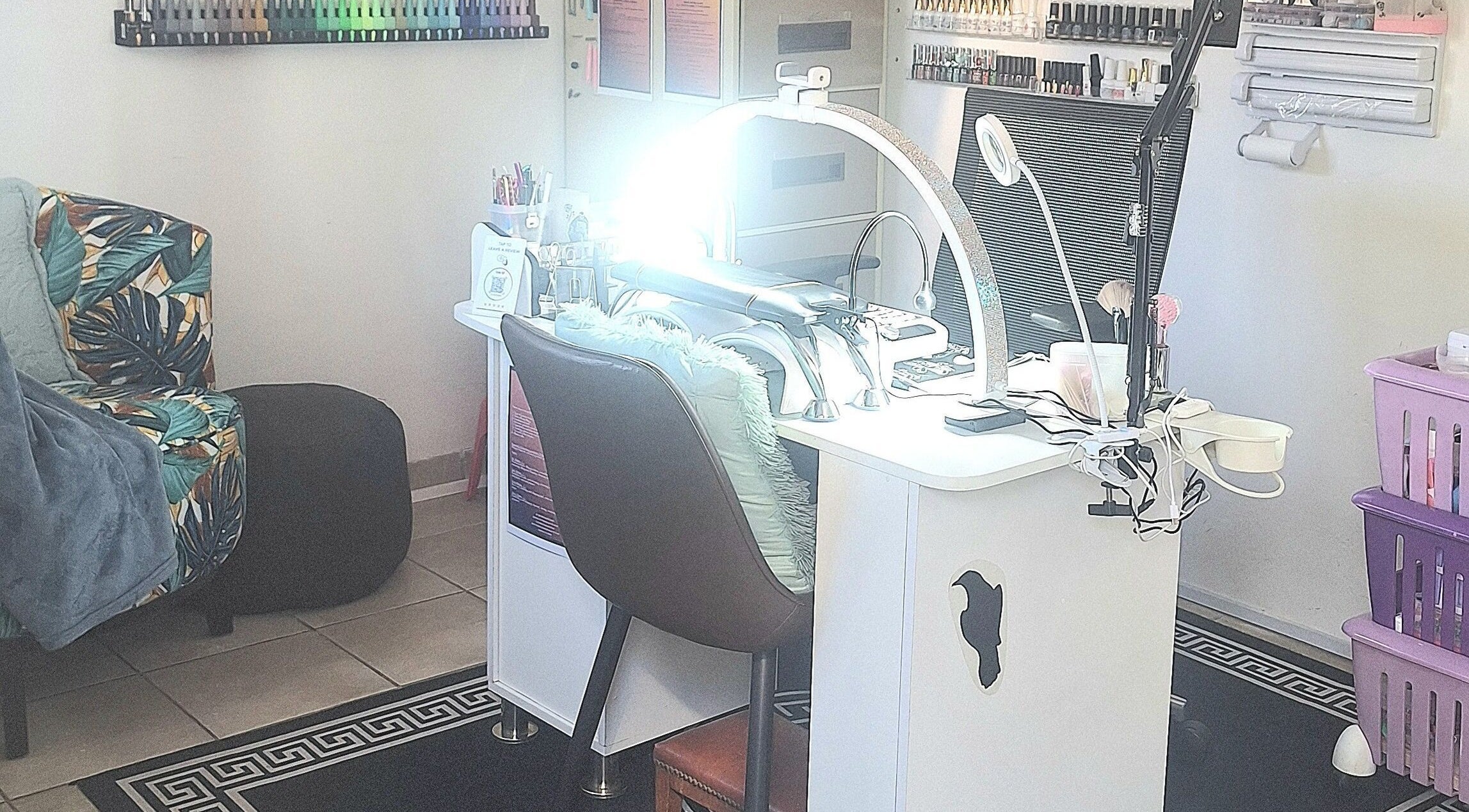 Cozy and stylish nail station at Raven Nails by Michélle, Roodepoort, Gauteng, ZA.