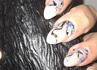Elegant nail art with abstract design at Raven Nails by Michélle, Roodepoort, Gauteng, ZA.
