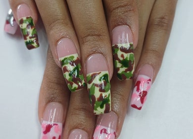 Stylish camouflage nail art at Nomsa's Nails and Beauty, Midrand, Gauteng, ZA.