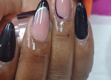 Chic black and nude nails at Nomsa's Nails and Beauty in Midrand, Gauteng, ZA.