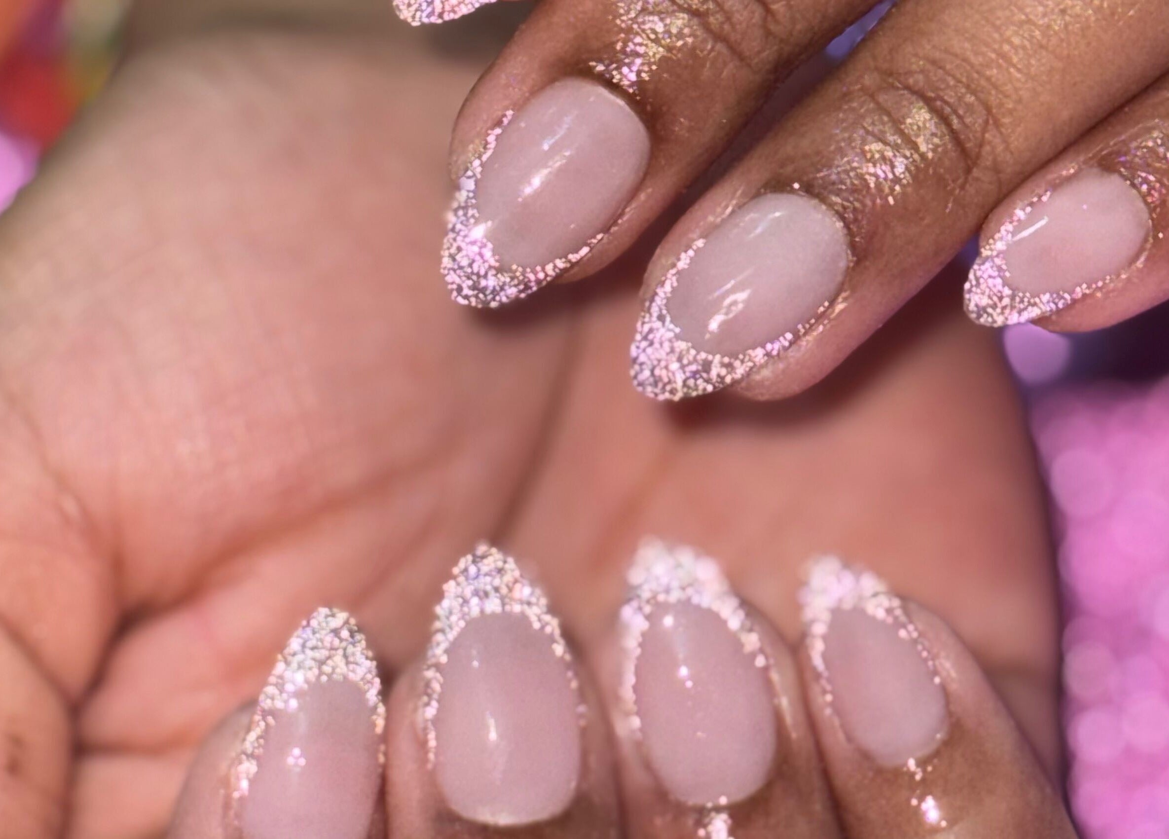 Elegant glitter-accented nails from Nails by Teri, Queensburgh, Kwazulu-natal, ZA, showcasing modern nail art.