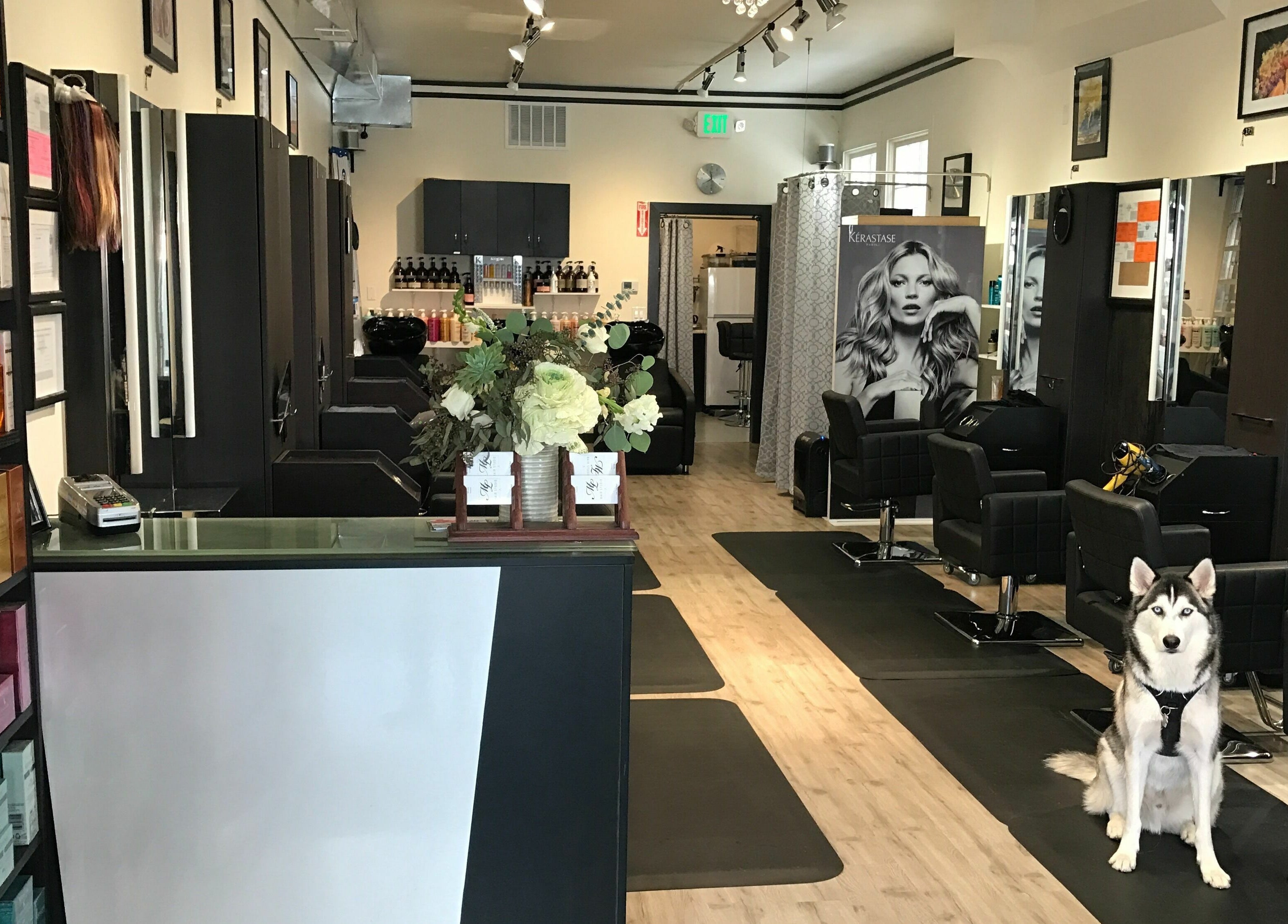 ML Hair Studio's stylish interior with modern salon chairs, San Francisco, California, US.