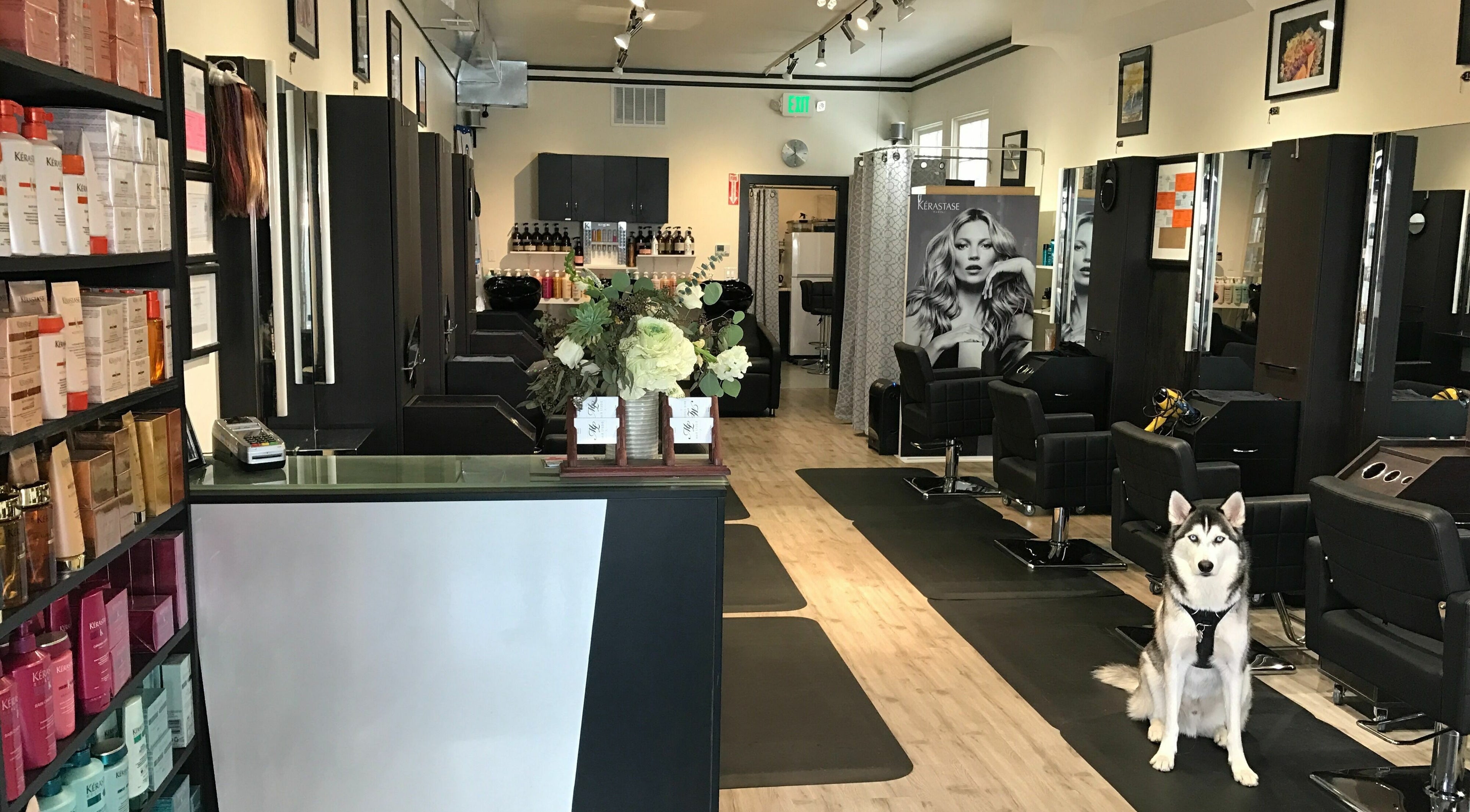 ML Hair Studio's stylish interior with modern salon chairs, San Francisco, California, US.