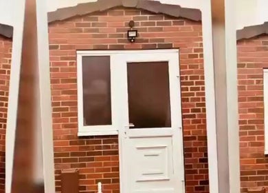 Front view of Annie's Reiki & Massage Therapy entrance in Knottingley, England, GB with red brick façade.