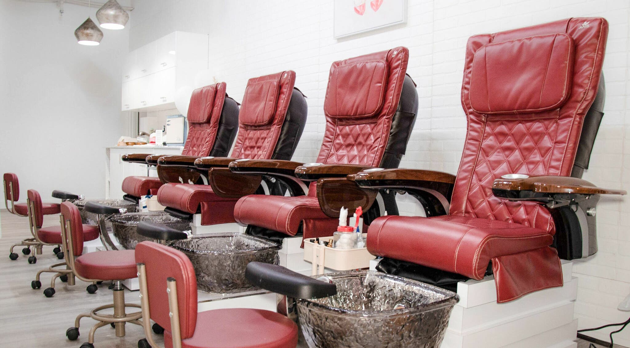 Luxurious pedicure chairs at Beauty Hour in Sherwood Park, Alberta, CA, offering premium foot care services.