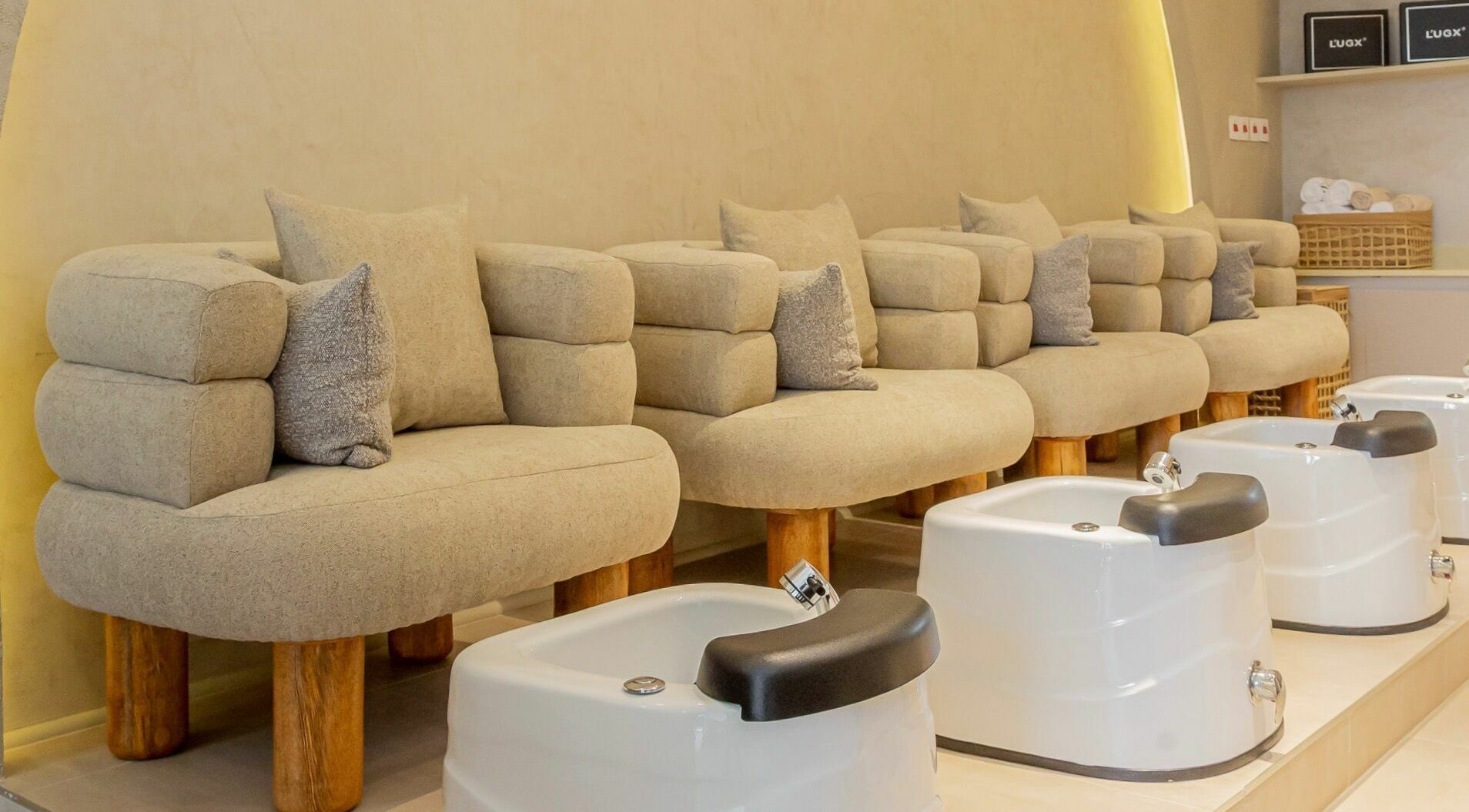 Elegant pedicure chairs at Nuba Spa, Nairobi, Nairobi County, KE, inviting relaxation and comfort.