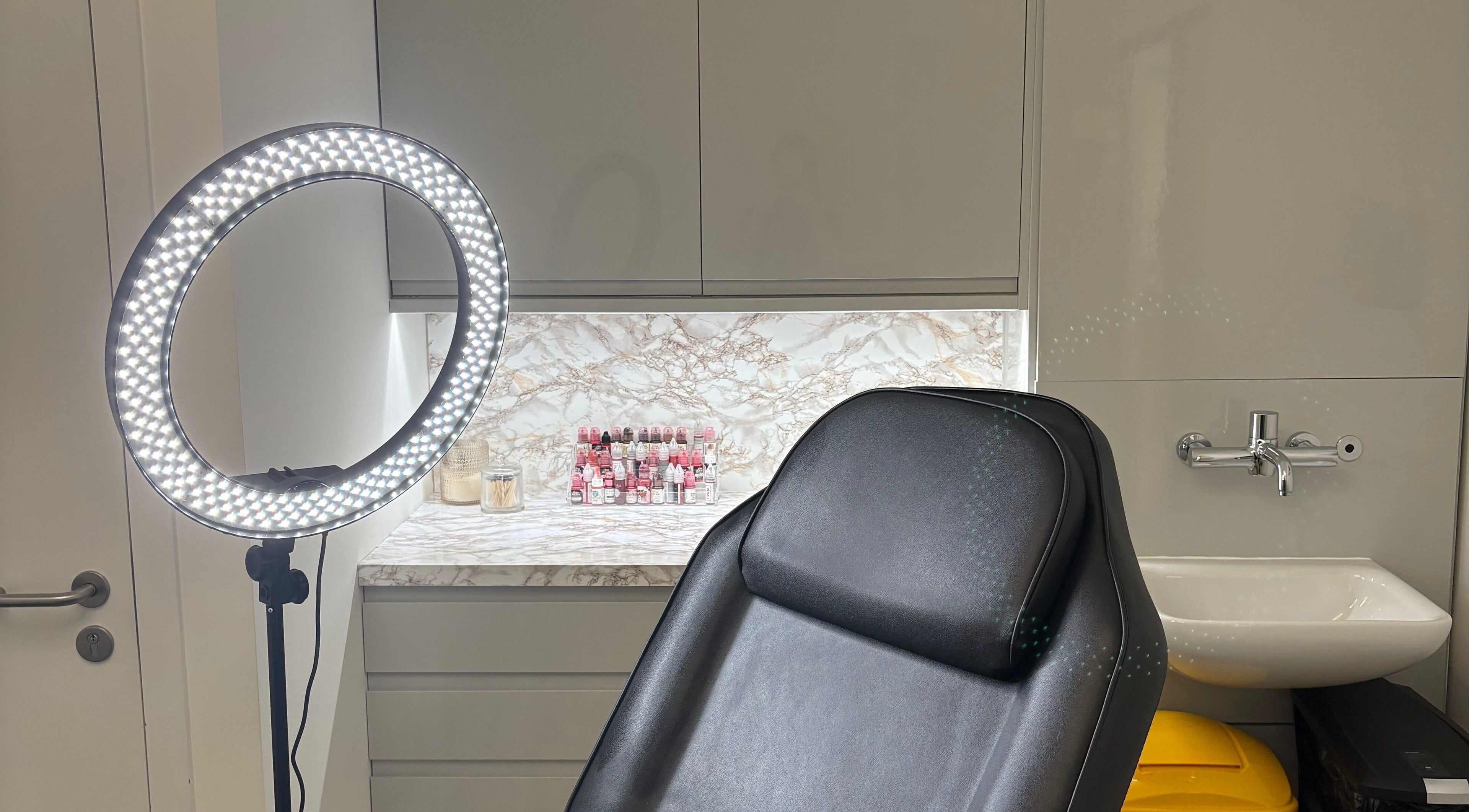 Modern beauty treatment room with ring light at Arch and Blush, Aberdeen, Scotland, GB.