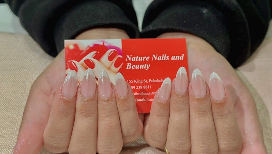 Nail art at Nature Nails & Beauty Spa in Pukekohe, Auckland, NZ showcasing elegant, natural French tips.