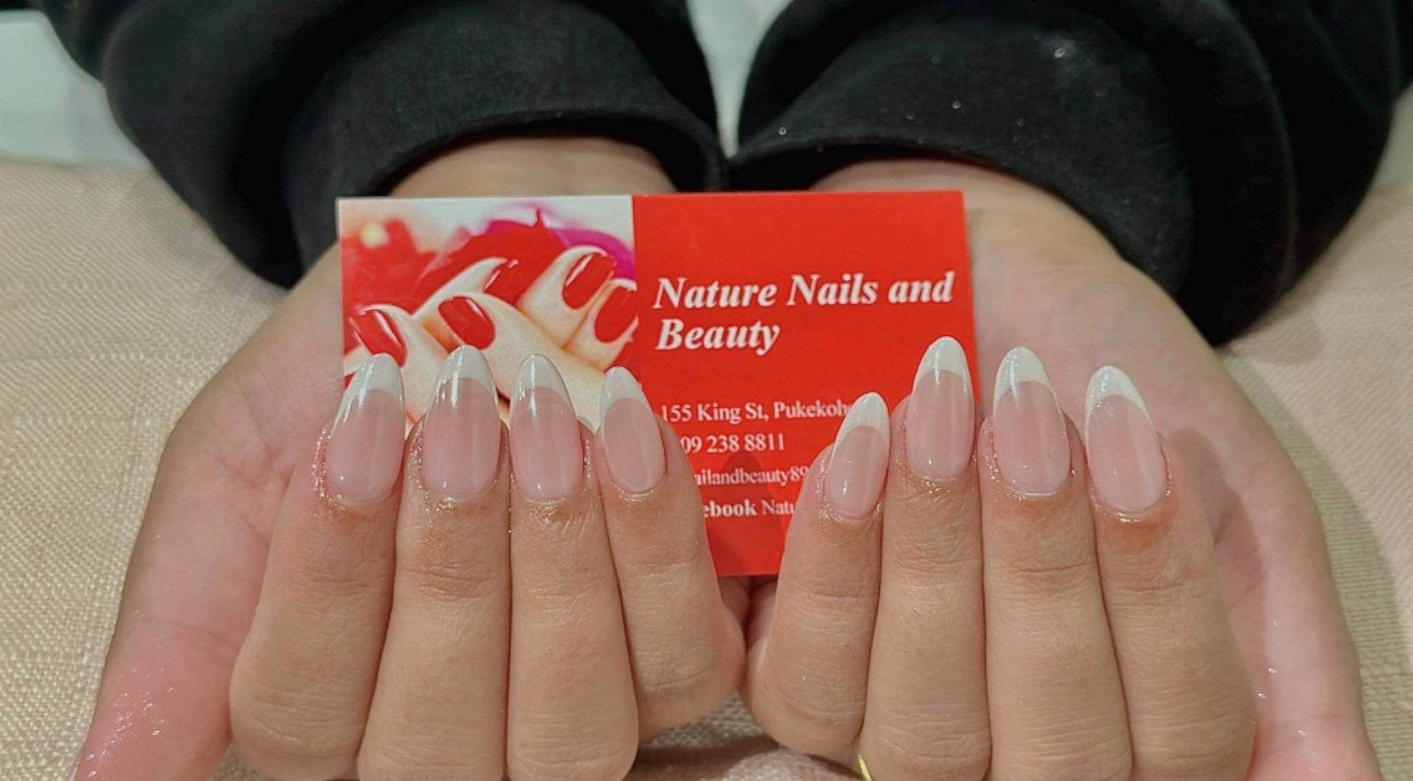Nail art at Nature Nails & Beauty Spa in Pukekohe, Auckland, NZ showcasing elegant, natural French tips.
