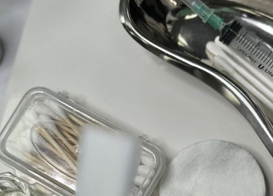 Beauty essentials at JustGridzSkins, Pretoria, Gauteng, ZA including syringe, cotton, and tools.