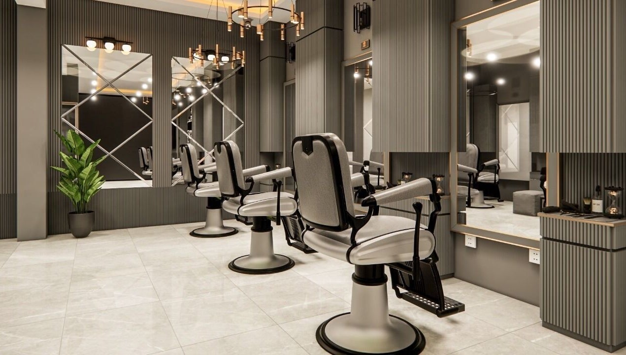 Elegant interior of Luxe Gentlemen Salon in Mardan, Khyber Pakhtunkhwa, PK, featuring stylish salon chairs.
