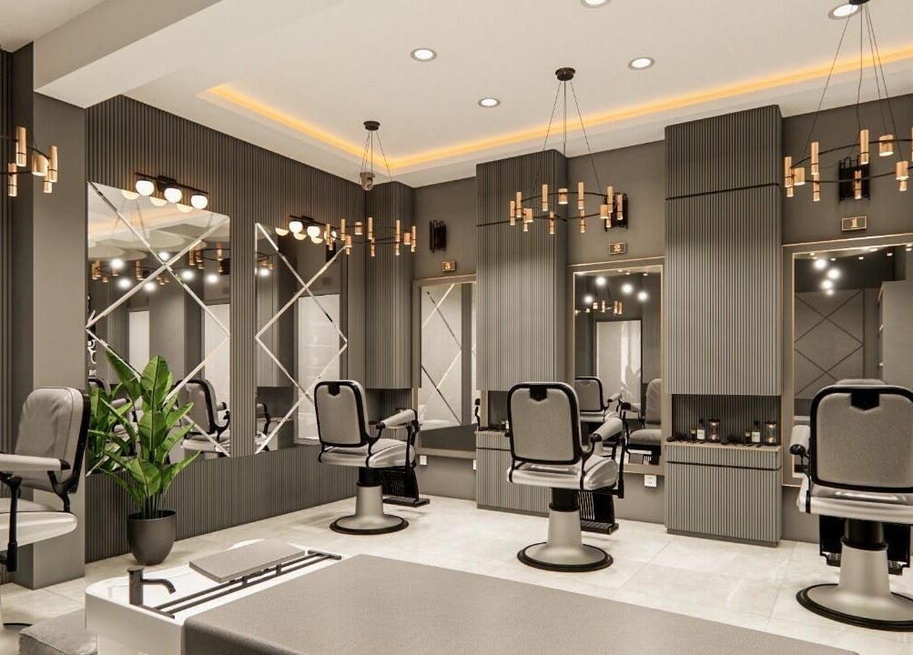 Luxe Gentlemen Salon, Mardan, Khyber Pakhtunkhwa, PK. Modern interior with elegant chairs and lighting.