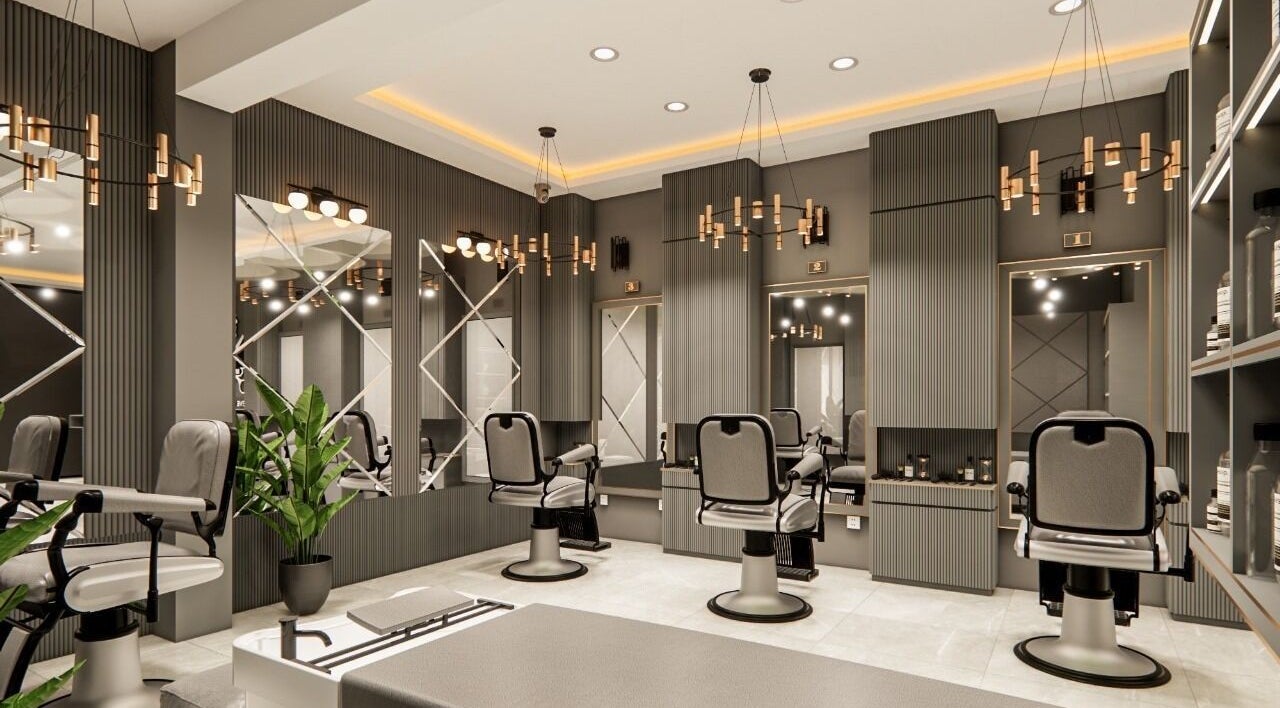 Luxe Gentlemen Salon, Mardan, Khyber Pakhtunkhwa, PK. Modern interior with elegant chairs and lighting.
