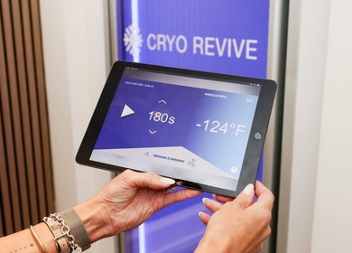 Tablet displaying Cryo Revive Manchester controls, located in Manchester, England, GB.