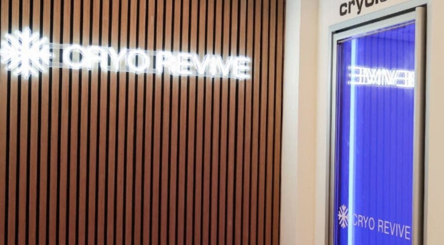 Entrancing neon sign of Cryo Revive Wilmslow creating a modern ambiance in Wilmslow, England, GB.
