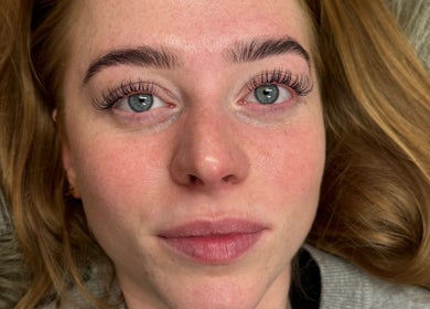 Close-up of styled eyelashes at Simply Stunning, London, England, GB.