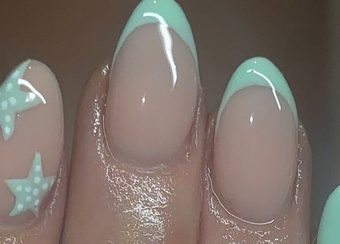 Mint French manicure with star art at Gels by Elise, Forres, GB.