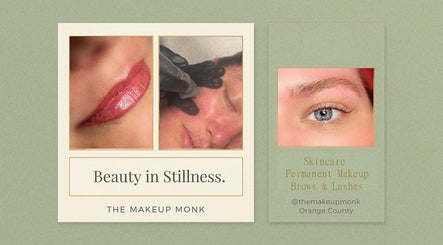 Close-up of skincare and makeup at The Makeup Monk, Costa Mesa, California, US showcasing beauty services.