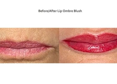 Before and after lip ombre blush transformation at The Makeup Monk, Costa Mesa, California, US.