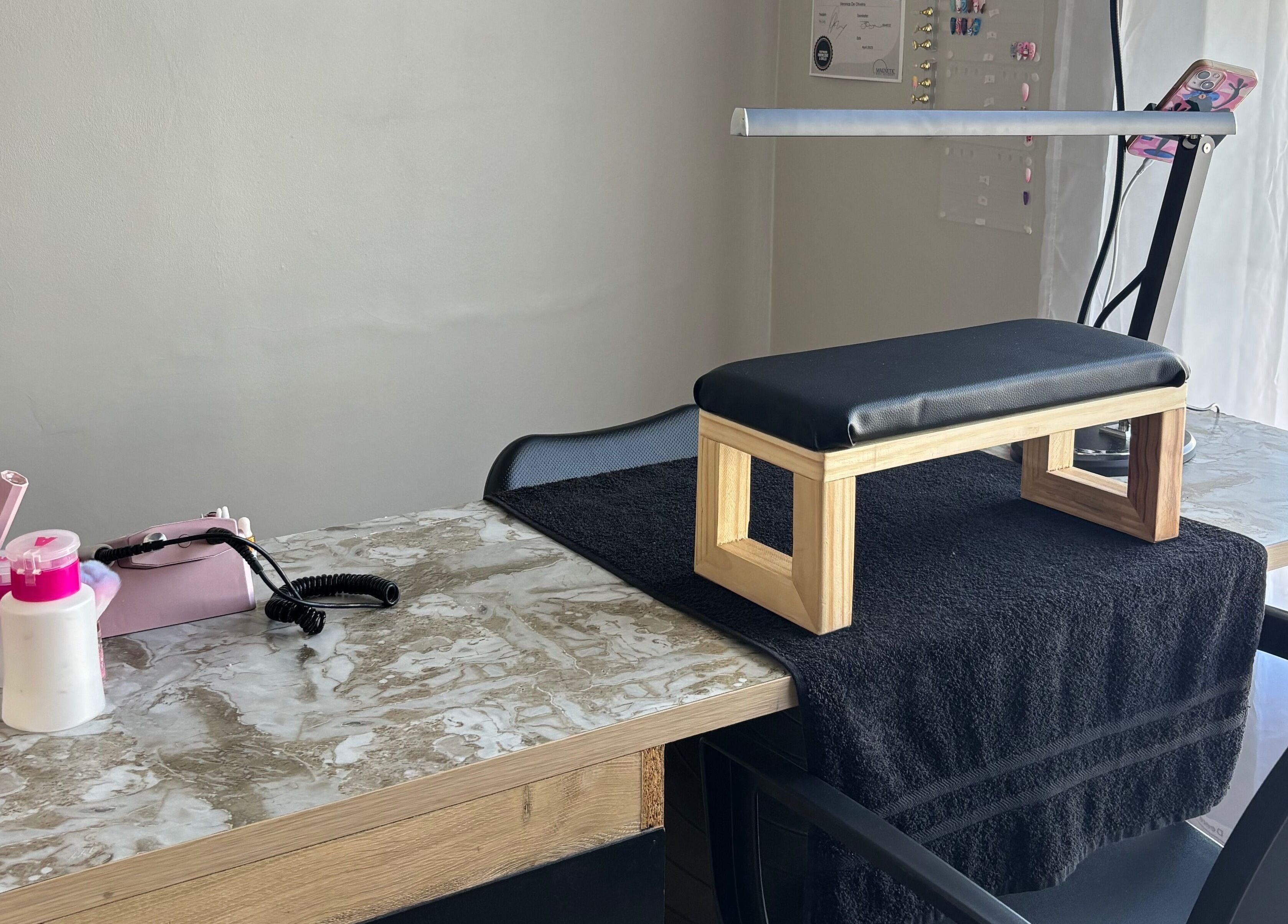 Nail station setup at Vee Oli Nails, Johannesburg, Gauteng, ZA, featuring modern manicure tools.