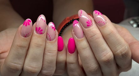 Vibrant pink floral nail art at Anne Lima Nails & Beauty (Dublin 2), Dublin, County Dublin, IE.