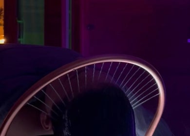 Relaxing spa chair at The Head Spa Perth, South Perth, Western Australia, AU with ambient lighting.