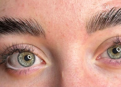 Close-up of perfectly groomed eyebrows at Glo With The Flo, Larbert, Scotland, GB.