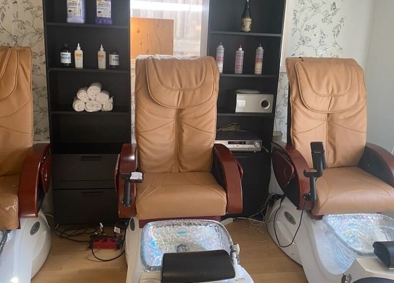 Luxurious pedicure chairs at Rejoice Nails X Spa, Belleville, Ontario, CA, providing comfort and relaxation.