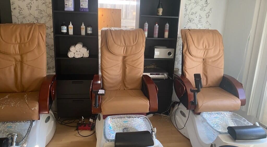 Luxurious pedicure chairs at Rejoice Nails X Spa, Belleville, Ontario, CA, providing comfort and relaxation.