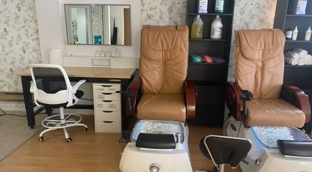 Luxury pedicure chairs at Rejoice Nails X Spa, Belleville, Ontario, CA offering ultimate relaxation.