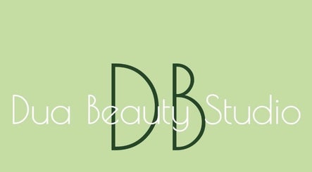 Elegant logo of Dua Beauty Studio in Brighton, England, GB on a soft green background.
