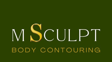 M Sculpt's elegant gold logo on a deep green background, Southampton, England, GB.