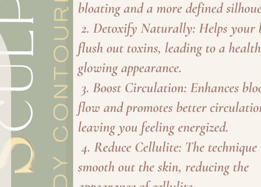 M Sculpt benefits list showcasing detox and circulation at Southampton, England, GB wellness venue.