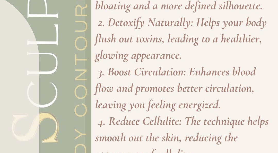 M Sculpt benefits list showcasing detox and circulation at Southampton, England, GB wellness venue.