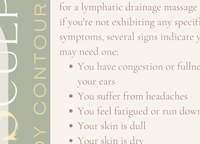 List of signs for needing lymphatic drainage massage at M Sculpt, Southampton, England, GB.
