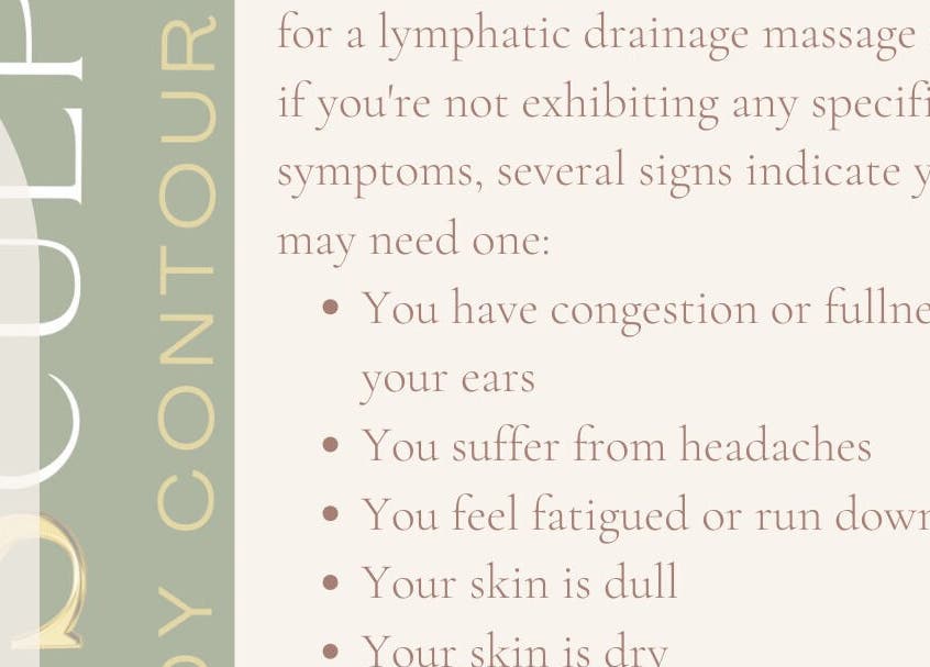 List of signs for needing lymphatic drainage massage at M Sculpt, Southampton, England, GB.