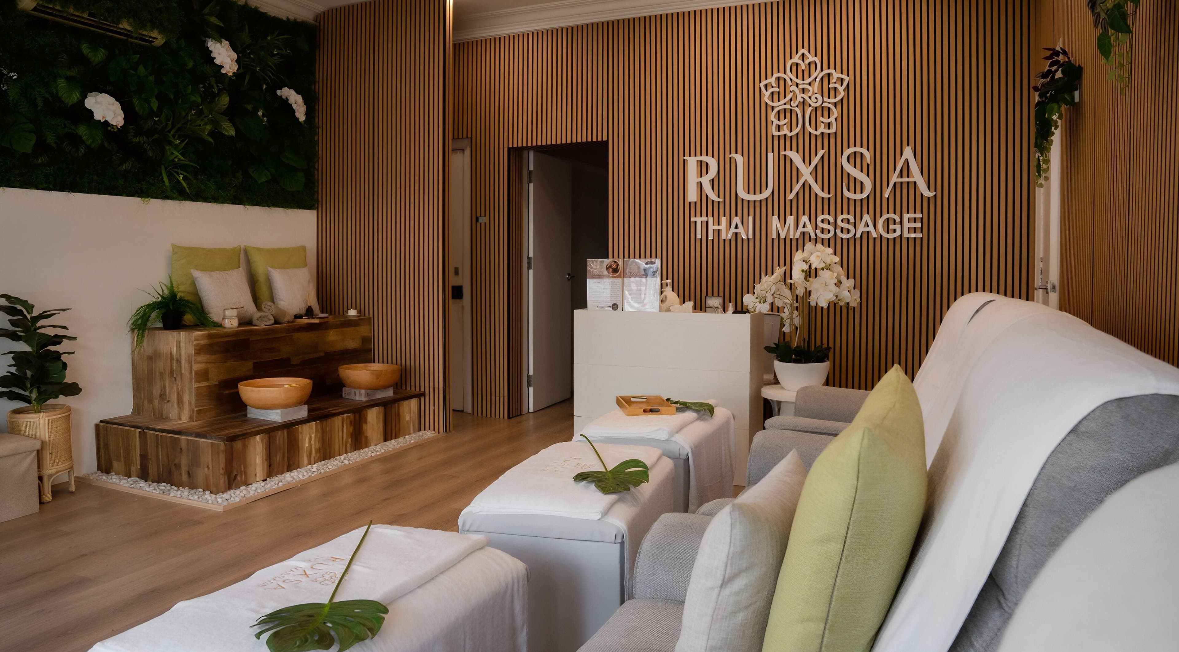 Relaxing interior of Ruxsa Thai Massage in Melbourne, Victoria, AU with serene decor and comfortable seating.