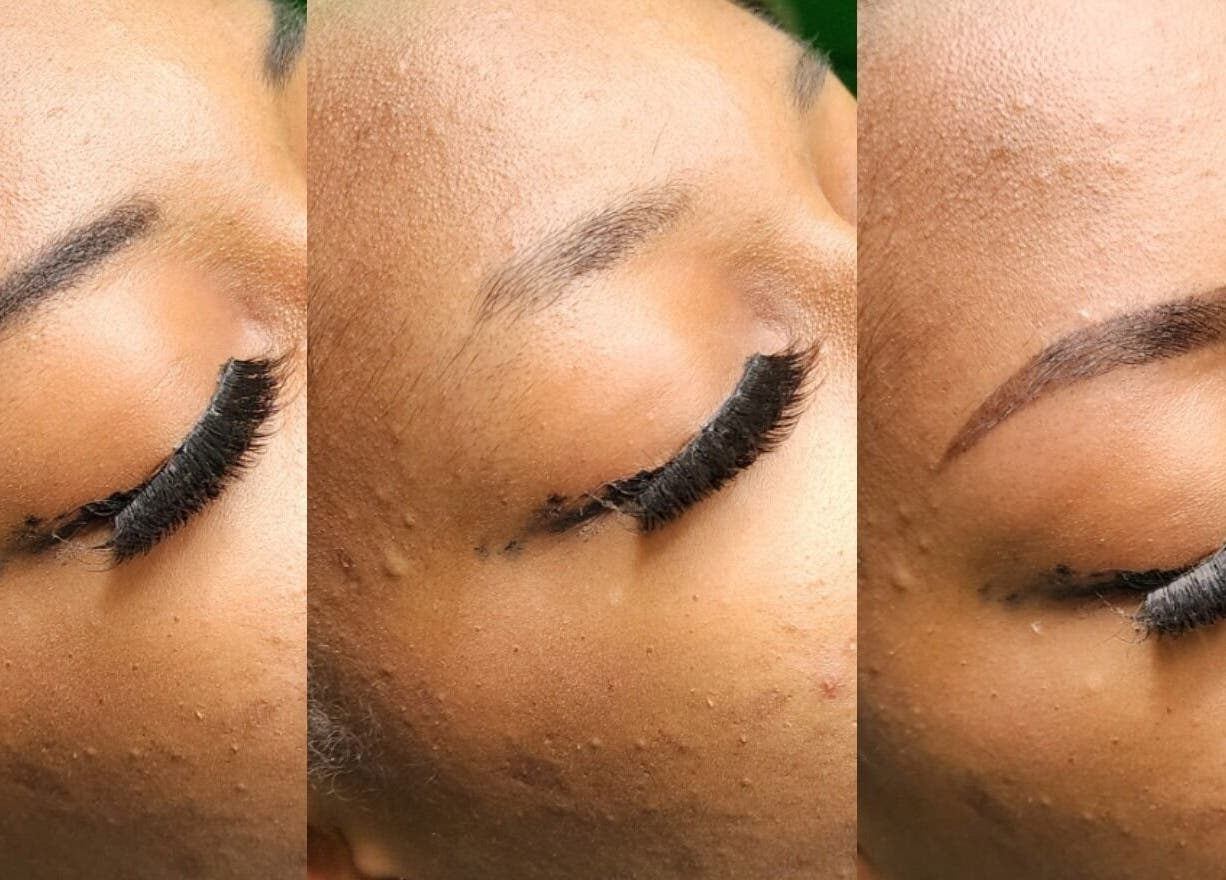 Before and after images of lash extensions at Ash Did That in Humble, Texas, US.