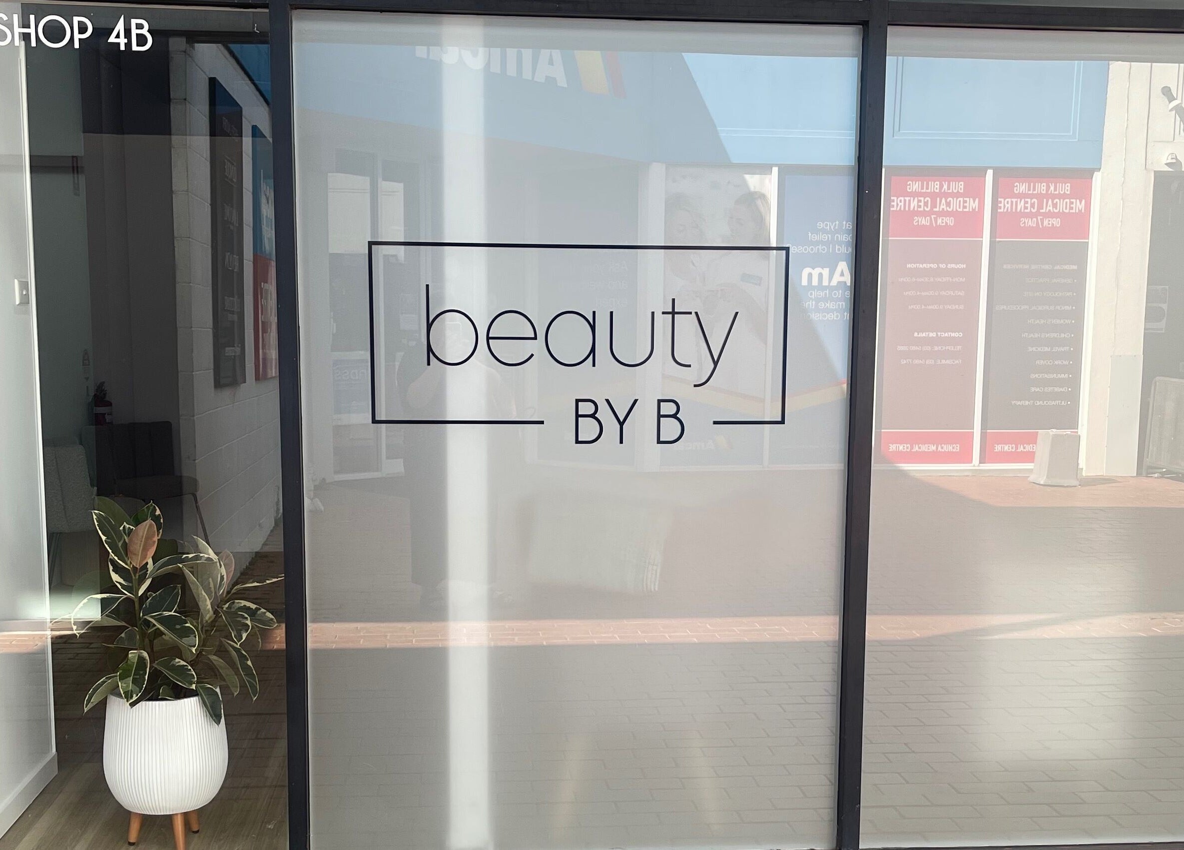 Exterior view of Beauty by B at Echuca, Victoria, AU with a stylish potted plant by the entrance.