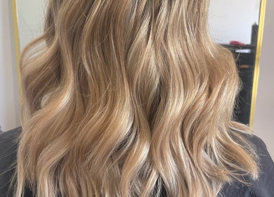 Golden wavy hairstyle at Love Her Hair - by Clare Louise, Padbury, Western Australia, AU.