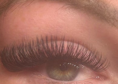 Close-up of eyelash extensions at LashXBrowStudio, Wellingborough, England, GB, showcasing vivid detail.