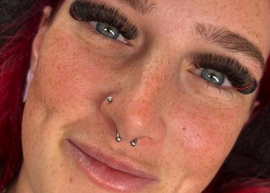 Close-up of lush eyelash extensions at LashXBrowStudio, Wellingborough, England, GB.