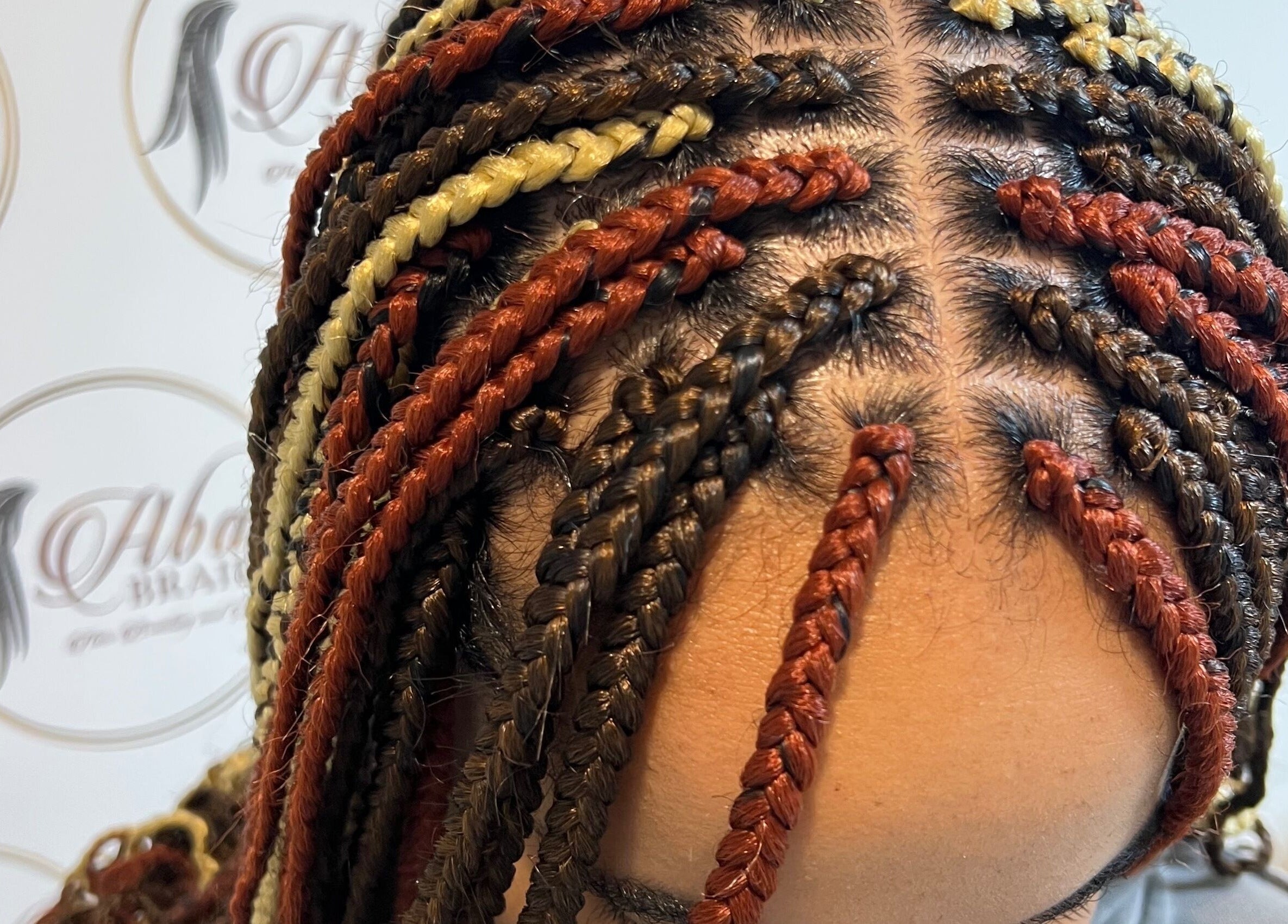 Colorful braided hairstyle at Abai Braids, Parramatta, New South Wales, AU, showcasing expert styling.