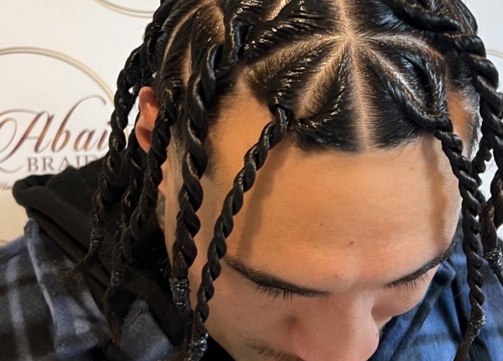 Intricate braided hairstyle at Abai Braids, Parramatta, New South Wales, AU.