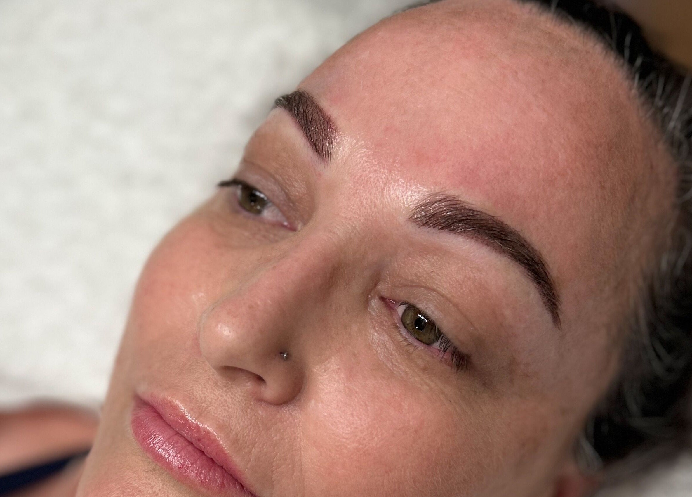 Close-up of freshly tattooed eyebrows at Queensland Cosmetic Tattooing, Kingaroy, Queensland, AU.