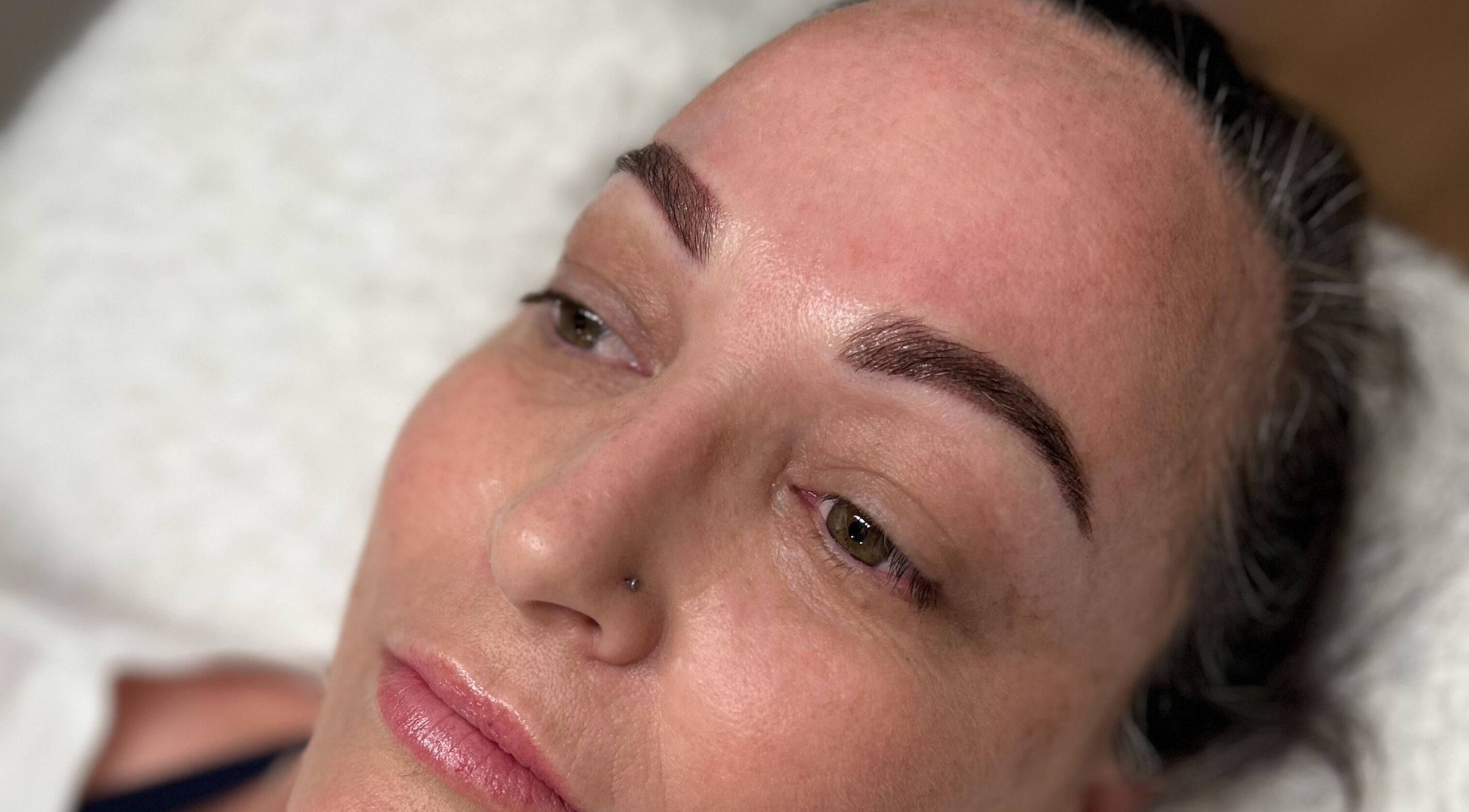 Close-up of freshly tattooed eyebrows at Queensland Cosmetic Tattooing, Kingaroy, Queensland, AU.