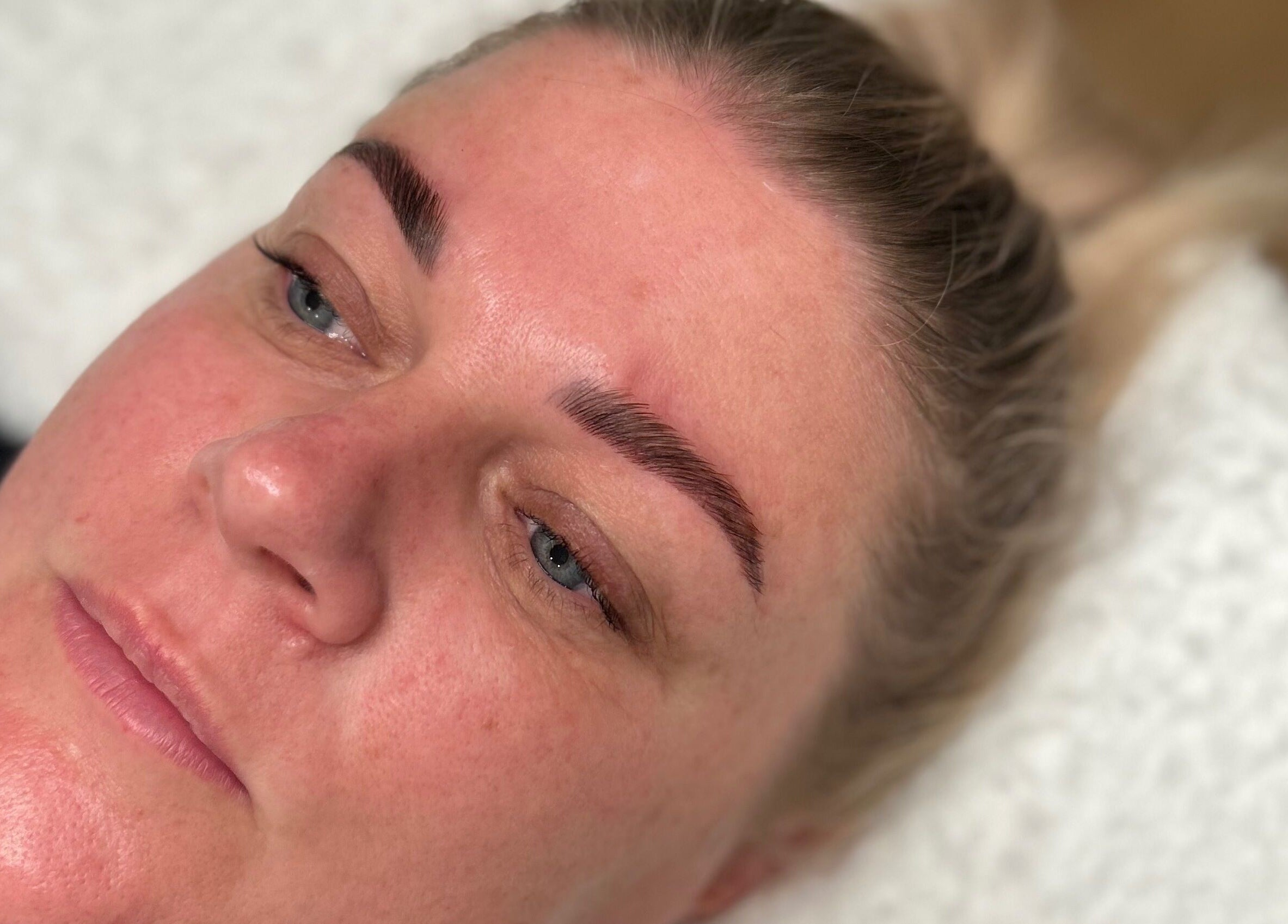 Close-up of freshly tattooed eyebrows at Queensland Cosmetic Tattooing, Kingaroy, Queensland, AU.
