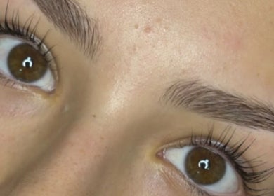Close-up of perfectly shaped eyebrows at Juicy Beauty, Gateshead, England, GB.