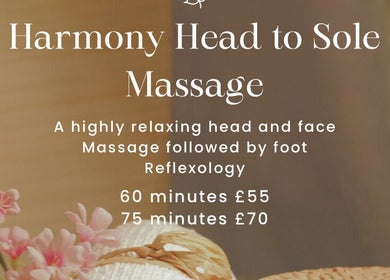 Harmony head to sole massage at Natalie Jane Wellbeing, Malmesbury, England, GB, with relaxing flowers and treatments.